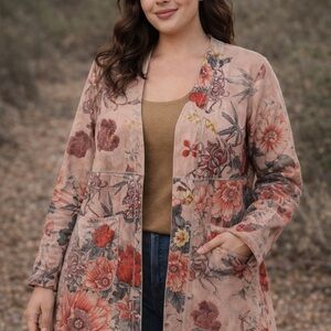 Solitaire Beige and Red Floral Coat